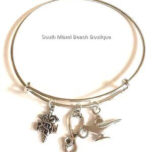 Nursing RN Caduceus Charm Bracelet Stethoscope Nightingale Lamp Graduation Gift